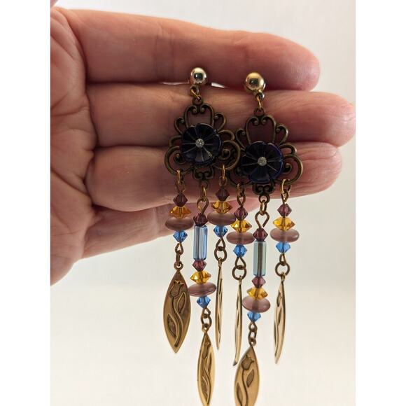 Gold tone Duster Earrings Unusual.Posts Silver Tone Clutch blue amber dusty rose - Picture 10 of 14